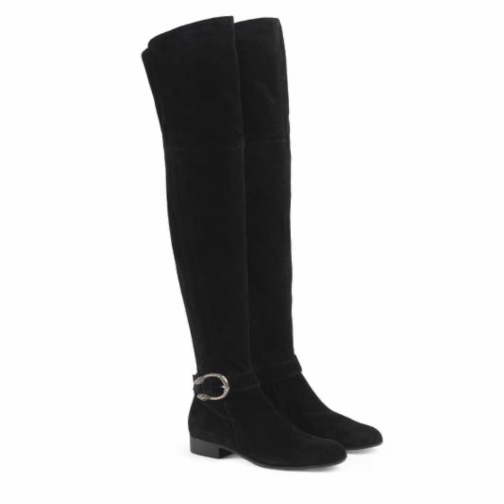 Gucci Dionysus Black Suede Over The Knee Boots Sz 36.5